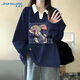 真維斯（JEANSWEST）麻灰色翻領(lǐng)衛衣女2025新款學(xué)院風(fēng)設計慵懶洋氣上衣polo領(lǐng)撞色外套