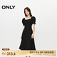 ONLY【七夕禮物】氣質(zhì)復古方領(lǐng)泡泡袖中長(cháng)款連衣裙女|125107026 E39 俊黑色 M