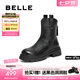 百麗（Belle）七夕禮物復(fù)古質(zhì)感彈力靴女冬新商場款粗跟增高顯瘦短靴E5E1DDZ5 黑色 38