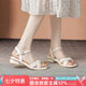 ZHR涼鞋女簡(jiǎn)約純色一字帶粗跟女鞋摩登方頭優(yōu)雅鞋子女 Y700 米色 37 