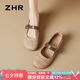 ZHR單鞋女復(fù)古圓頭平底勃肯瑪麗珍女鞋百搭軟面皮鞋女 JF152 杏色 38