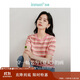茵曼百搭輕薄通勤風(fēng)女裝條紋針織短袖t恤夏季顯瘦套頭上衣 藕粉色 M
