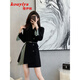 蔻伊婭（Kouyiya）品牌女裝新品小香風(fēng)拼接綠色連衣裙女2025秋冬季新款高級百褶裙 黑色 S
