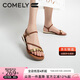 康莉（COMELY）羊皮平底一字帶涼鞋女25年夏季休閑涼鞋羅馬涼鞋多寶鞋 棕色  38 