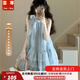 蕓蕁裙子女夏季2025新款無(wú)袖海邊度假藍(lán)色蝴蝶結(jié)花邊掛脖吊帶多巴胺連 淺藍(lán)色[蓬蓬蛋糕裙]小斯 S [關(guān)注店鋪送小禮物]
