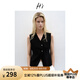 H's冰絲毛針織馬甲女25夏新款肌理設(shè)計感深V領(lǐng)收腰透氣通勤背心 黑色 M
