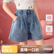 ASK JUNIOR蝴蝶結(jié)兒童褲子2025夏中大童牛仔短褲A字型熱褲女童 藍(lán)色  150 