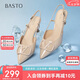 百思圖25夏時(shí)尚潮流細(xì)高跟尖頭女涼鞋F(xiàn)6031BH5 粉色 37