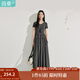 茵曼（INMAN）簡(jiǎn)約通勤針織拼接連衣裙2025夏季女裝新品短袖層次感長(zhǎng)裙子 黑灰色 M