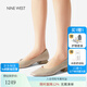NINE WEST玖熙方頭低跟單鞋女2025春季新款真皮一腳蹬女鞋配裙子船鞋 卡其色 38