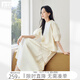 對白氣質(zhì)純棉襯衫套裝裙女2025夏新款泡泡袖襯衣A字裙優(yōu)雅兩件套 淺米杏 M