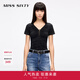 MISS SIXTY2025夏季新款短袖T恤女系帶V領(lǐng)花邊修身顯瘦短款上衣 黑色 M