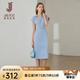 經(jīng)典故事（JANE STORY）經(jīng)典故事長裙高端藍(lán)色條紋連衣裙女夏季2025新款別致V領(lǐng)收腰裙子 淺藍(lán)白條 2XL