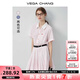 VEGA CHANG短袖連衣裙女2025新款夏學(xué)院風(fēng)翻領(lǐng)條紋高腰顯瘦小個(gè)子襯衫裙 櫻花粉 L