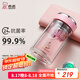 希諾（HEENOOR） 抗菌玻璃杯女士雙層水杯隔熱便攜簡(jiǎn)約透明家用帶濾網(wǎng)泡茶花茶杯 粉色220ml