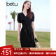 百圖betu女裝2025夏季新款連衣裙V領(lǐng)泡泡袖收腰顯瘦氣質(zhì)裙子女2504D01 黑色 L