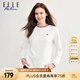 ELLE ACTIVE簡約拼色圓領(lǐng)長袖t恤女休閑通勤純棉舒適透氣打底上衣女 白色 S