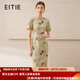 愛特愛（EITIE）【新中式印花旗袍連衣裙】復(fù)古優(yōu)雅2025夏季新款戰(zhàn)袍女裙B2507614 墨綠41 L (165)