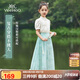 英氏（YEEHOO）兒童漢服女童馬面裙中大童裝新中式雪紡國(guó)風(fēng)半身裙子夏 藍(lán)色 130