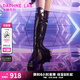 DAPHNE LAB【陳粒同款】方糖過膝靴 3代新款超厚底增高長靴顯腿細女靴七夕 黑色 【博主同款】 37 (235mm)