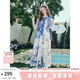 兩三事深?；?2025夏季新款度假風(fēng)綁帶領(lǐng)印花無(wú)袖背心裙連衣裙 花色 S