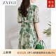 ZXEGI杭州重磅100%真絲連衣裙女短袖夏季新款碎花桑蠶絲裙子年輕款 綠花 XL (116-130斤)