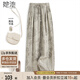 她池長(zhǎng)款休閑褲2025夏裝新款女裝松緊腰印花顯瘦文藝直筒褲