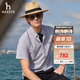 哈吉斯（HAZZYS）男裝 2025夏季新款男襯衣雙色條紋純棉通勤短袖襯衫男ATCZK1CBF64 藏青色NV M (170/92A 46)