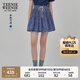 Teenie Weenie小熊半身裙女2025年夏季新款細褶碎花小清新文藝短裙 藏青色 L