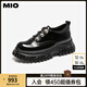 MIO七夕禮物米奧2025秋季新款女深口單鞋中性運動厚底增高德比鞋 黑色 35 (225mm)