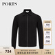 PORTS寶姿男裝春夏棉質彈性全開襟拉鏈長袖修身毛衣MN8K007GXD002 BLACK M