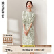 尚都比拉新中式國(guó)風(fēng)連衣裙夏裝青花瓷印花氣質(zhì)收腰顯瘦裙子 白底綠花 XL
