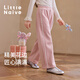 Little  Naive女童加厚休閑長(cháng)褲秋冬款撞色拼接花邊兒童廓形衛褲 粉色 160
