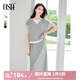 歐莎（OSA）休閑時(shí)尚套裝裙女夏新款假兩件短袖T恤半身裙夏裝搭配一整套 花灰色 XL