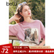 百圖betu女裝夏季新款T恤印花圖案短袖寬松百搭T恤上衣女2404T32 粉紅 L