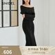 SNIDEL2025春夏新品氣質(zhì)淑女一字領(lǐng)露肩紐扣針織連衣裙SWNO251037 黑色 均碼 F
