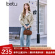 百圖betu女裝2025春季新款風(fēng)衣翻領(lǐng)絲巾寬松截短式風(fēng)衣外套女2502T58 卡其色 M