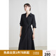 獨(dú)束大碼女裝圍裹式氣質(zhì)V翻領(lǐng)連衣裙夏季新款微胖mm收腰顯瘦A字裙 松露黑 2XL (尺碼：4)