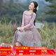 煙花燙不規則a字半身裙女秋季高級感2025新款復古印花裙子ZG 玉簫 灰粉（半身裙） M