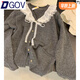 DGOV娃娃領(lǐng)毛衣女秋季慵懶可愛甜美蕾絲V領(lǐng)針織開衫外套日系溫柔上衣 灰色zt M 建議95-110斤
