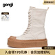 共跡gongji【趙昭儀同款】2025新款方頭馬丁靴中筒帆布靴厚底休閑女鞋英倫風(fēng) 米色 /偏大半碼 36 （233mm）