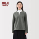 無(wú)印良品（MUJI）女式 橫豎彈力起毛套頭長(cháng)袖罩衫t恤上衣25年秋季女裝BC2ORC5A 灰色 XL (165/92A)