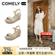 康莉（COMELY）坡跟涼鞋女2025年夏季新款編織度假風一字帶涼鞋顯高 米白  36 