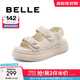 百麗（Belle）亮片休閑涼鞋女商場(chǎng)款厚底增高涼鞋B4A1DBL4 米色 37 (235mm)