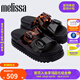 Melissa梅麗莎25新品COZY女小可厚底拖鞋雙根帶休閑外穿拖鞋36158 黑色/玳瑁色 37