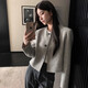 馬迪安復古休閑小香風(fēng)外套女2025春秋新款小個(gè)子高級感名媛短款簡(jiǎn)約上衣 灰色條紋 M 建議100-115斤