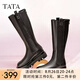 他她（TATA）厚底長筒靴女靴英倫加絨保暖騎士靴高筒靴秋冬新WXK02DG3 黑色（絨里） 36