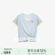 百家好（Basic House）Basic House/百家好撞色拼接側邊開(kāi)叉收腰設計夏季新款短袖針織衫 淺藍 L
