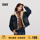 森馬（Semir）牛仔外套女拼接仿兔毛翻領(lǐng)寬松港風(fēng)冬季落肩夾棉夾克103724108001