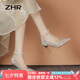 ZHR高跟鞋女優(yōu)雅尖頭細跟女鞋高級感珍珠綁帶水晶單鞋女 Y765香檳 37